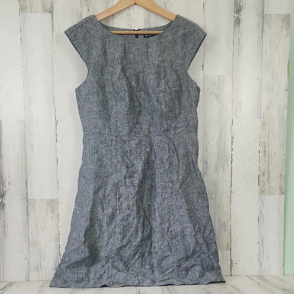 Mercer & Madison 100% Linen Gray Black Sleeveless Sheath Dress Size 10